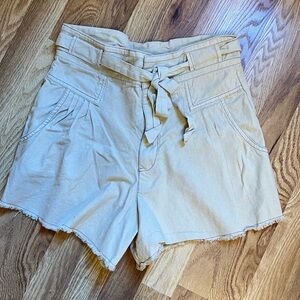 Free People High-Waist Tie-Belt Shorts in Light Tan